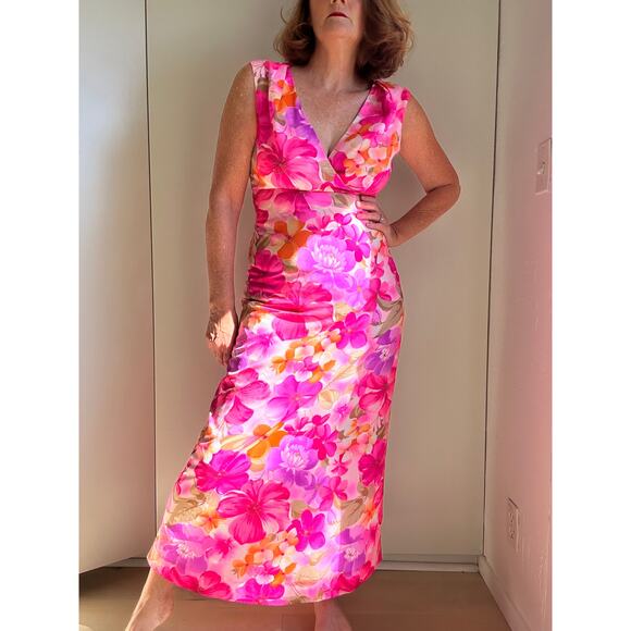 Vintage Womens Dress Hawaiian Size S/4-6 by Andrade made in Hawaii Pink Maxi - Picture 10 of 11